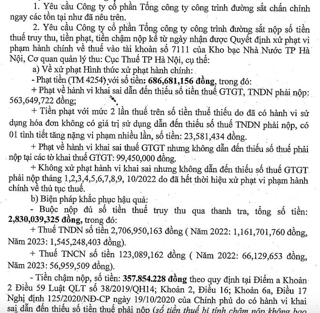 Vi phạm thuế, Tổng c&amp;#244;ng ty C&amp;#244;ng tr&amp;#236;nh đường sắt bị phạt v&amp;#224; truy thu thuế hơn 3,8 tỷ đồng - Ảnh 4