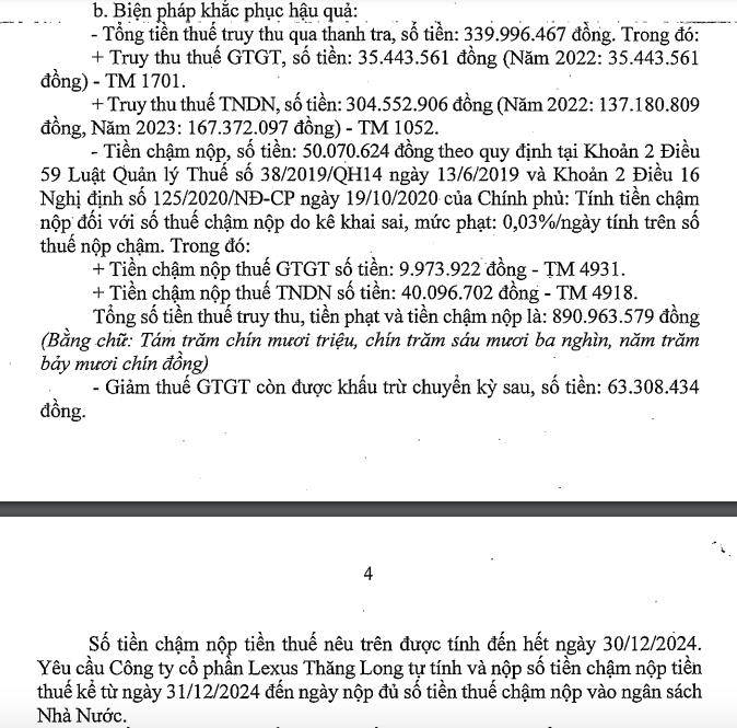 C&amp;#244;ng ty Lexus Thăng Long bị phạt v&amp;#224; truy thu thuế hơn 890 triệu đồng do vi phạm thuế - Ảnh 4