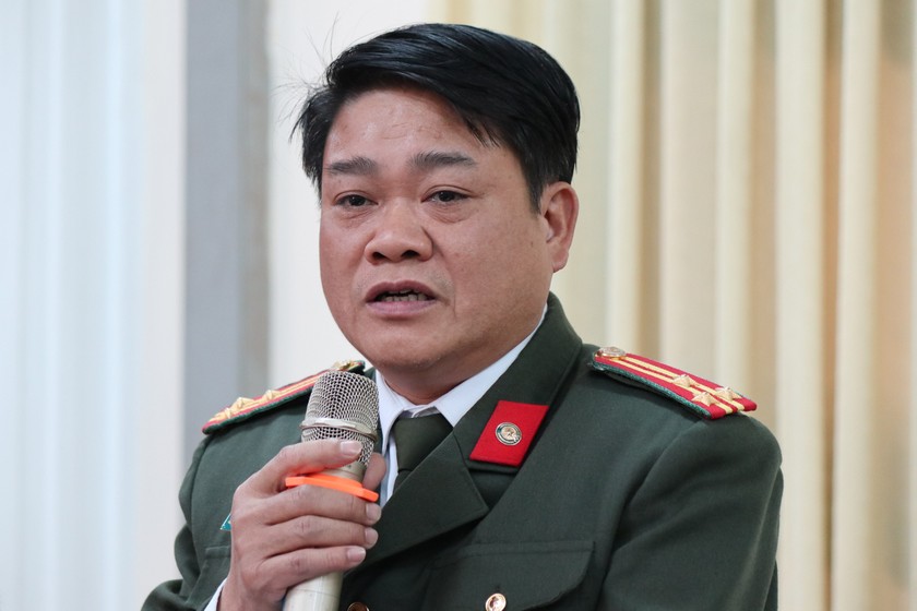 Thượng t&aacute; Đ&agrave;o Ngọc Dương, Ph&oacute; Trưởng c&ocirc;ng an th&agrave;nh phố Nam Định ph&aacute;t biểu.
