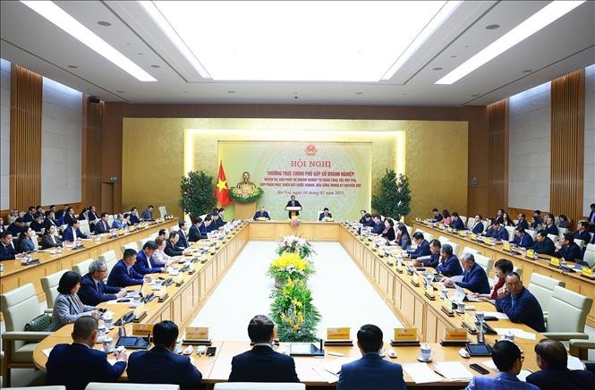 Hội nghị Thường trực Ch&iacute;nh phủ gặp gỡ doanh nghiệp. Ảnh: Dương Giang/TTXVN