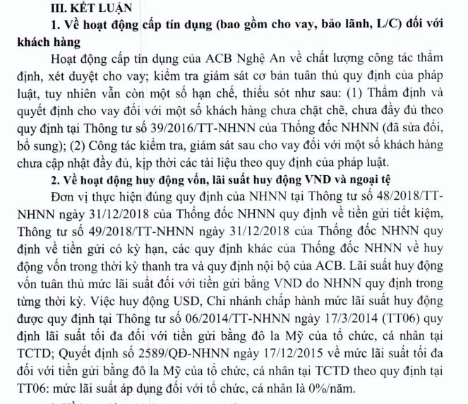 Thanh tra Ng&amp;#226;n h&amp;#224;ng Nh&amp;#224; nước ph&amp;#225;t hiện hạn chế, thiếu s&amp;#243;t trong hoạt động cho vay tại ng&amp;#226;n h&amp;#224;ng ACB chi nh&amp;#225;nh Nghệ An - Ảnh 2