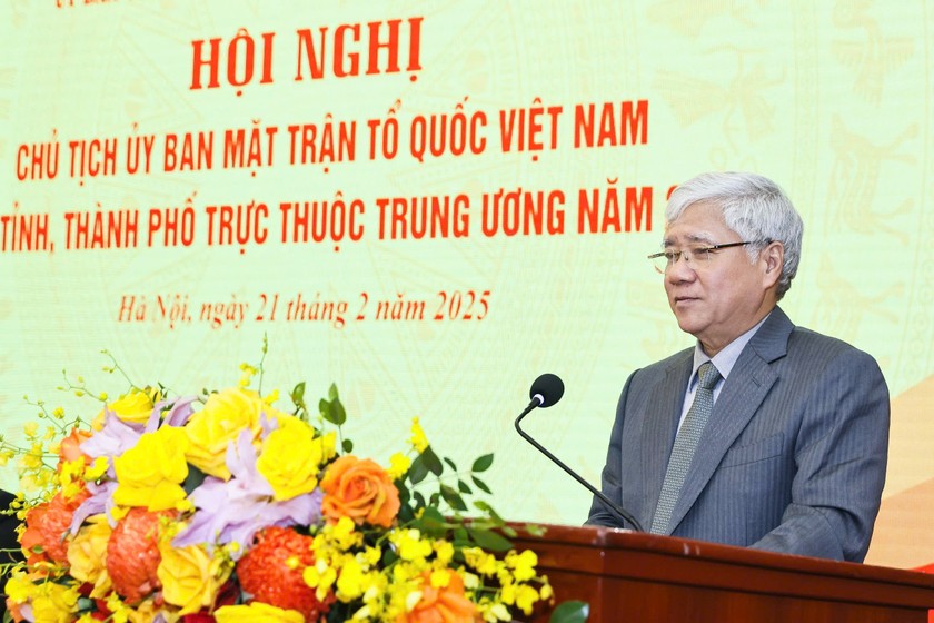 &Ocirc;ng Đỗ Văn Chiến, Ủy vi&ecirc;n Bộ Ch&iacute;nh trị, B&iacute; thư Trung ương Đảng, Chủ tịch UBTƯ MTTQ Việt Nam, B&iacute; thư Đảng ủy MTTQ, c&aacute;c đo&agrave;n thể Trung ương ph&aacute;t biểu kết luận tại Hội nghị.