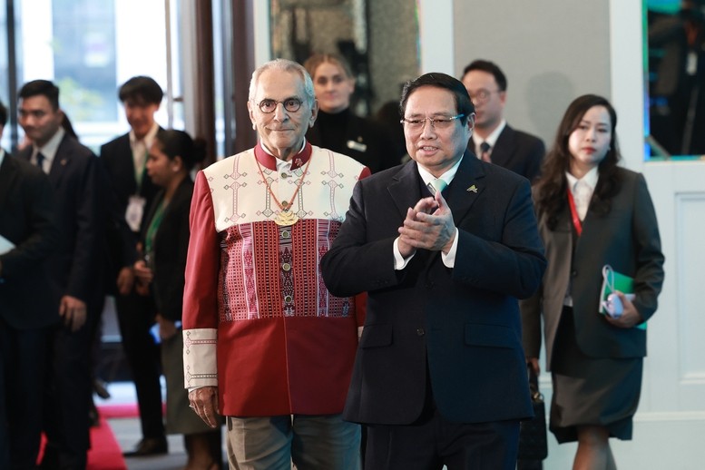 Thủ tướng Ch&iacute;nh phủ Phạm Minh Ch&iacute;nh v&agrave; c&aacute;c đại biểu tham dự phi&ecirc;n khai mạc Diễn đ&agrave;n Tương lai ASEAN (ASEAN Future Forum - AFF) lần thứ 2 năm 2025