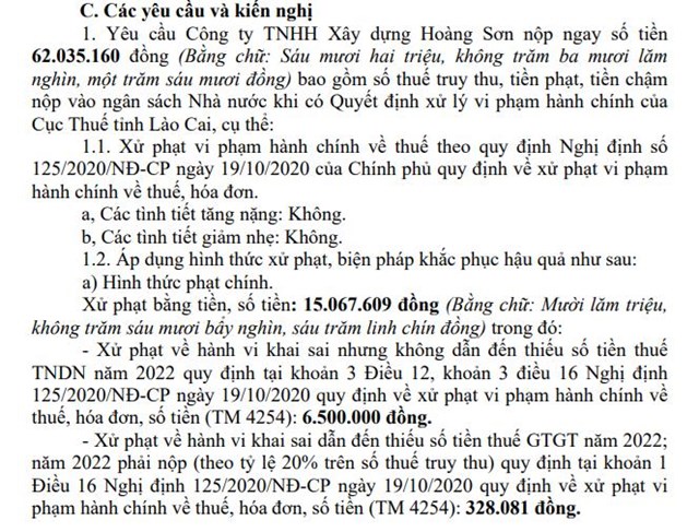 C&amp;#244;ng ty TNHH X&amp;#226;y dựng Ho&amp;#224;ng Sơn của doanh nh&amp;#226;n Huỳnh Cận kinh doanh li&amp;#234;n tục thua lỗ trước khi bị Cục thuế L&amp;#224;o Cai xử phạt h&amp;#224;ng loạt sai phạm - Ảnh 2