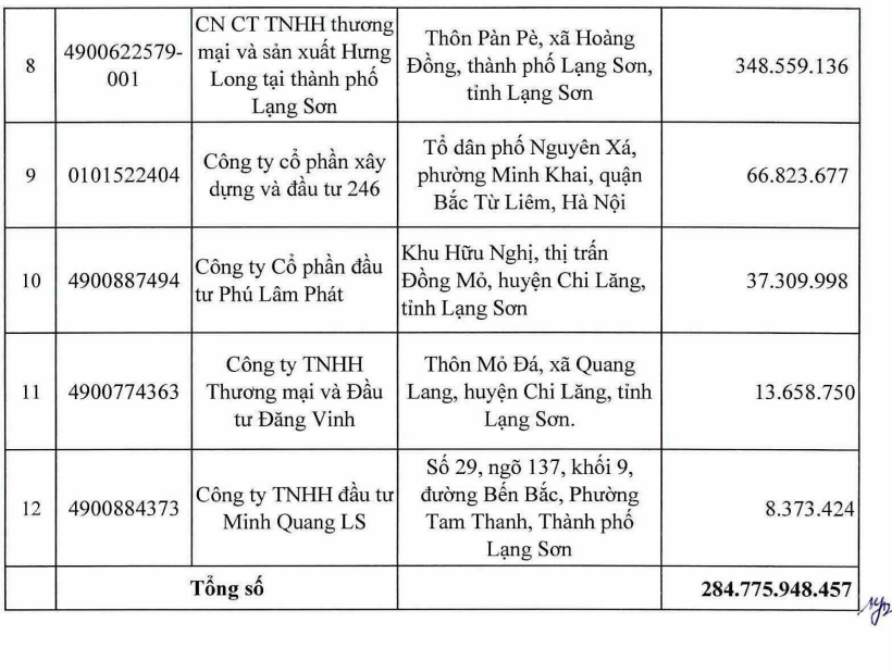 Hàng loạt các doanh nghiệp tại Lạng Sơn nợ thuế với tổng số tiền gần 303 tỷ đồng