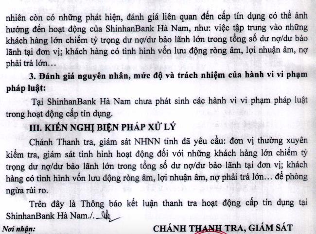 Thanh tra Ng&amp;#226;n h&amp;#224;ng Nh&amp;#224; nước chỉ ra vấn đề tồn tại trong hoạt động cấp t&amp;#237;n dụng của ShinhanBank H&amp;#224; Nam  - Ảnh 3