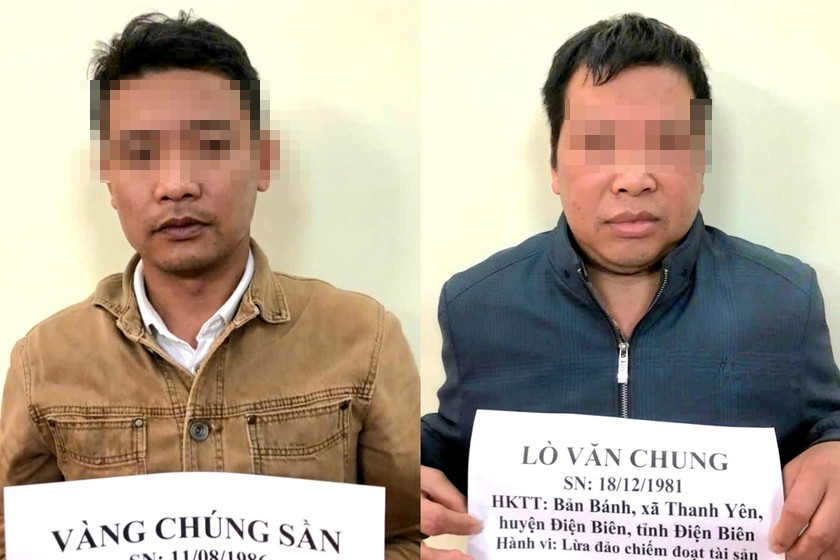 Hai đối tượng V&agrave;ng Ch&uacute;ng Sần v&agrave; L&ograve; Văn Chung tại cơ quan c&ocirc;ng an