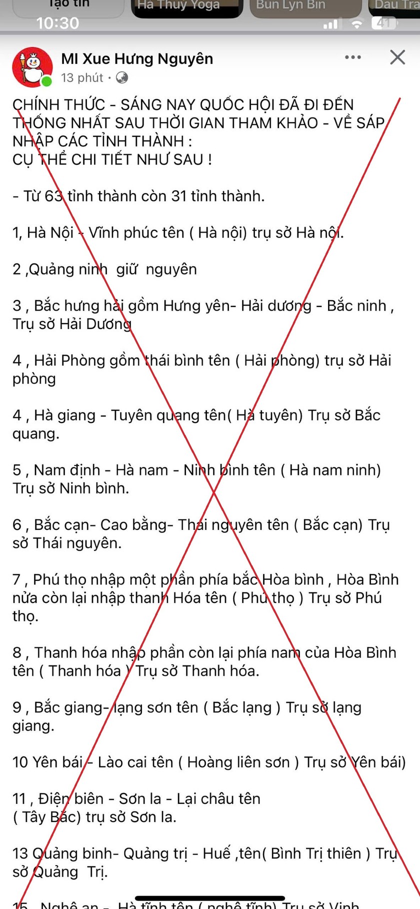 Th&ocirc;ng tin bịa đặt, sai sự thật được đăng tải tr&ecirc;n facebook.