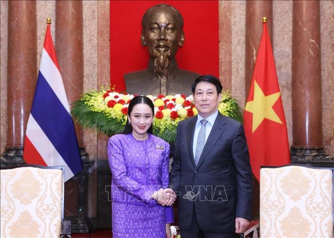 Chủ tịch nước Lương Cường tiếp Thủ tướng Th&aacute;i Lan Paetongtarn Shinawatra. Ảnh: L&acirc;m Kh&aacute;nh/TTXVN