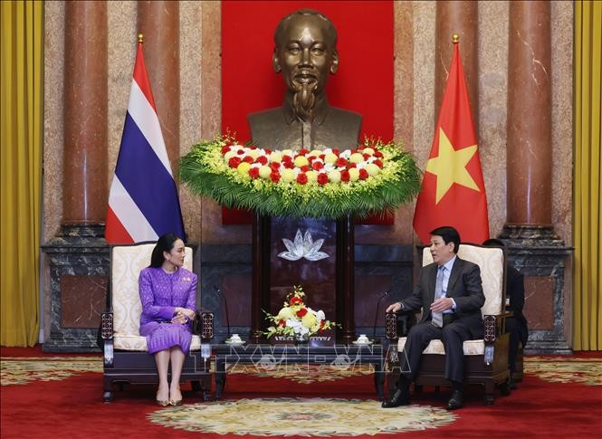 Chủ tịch nước Lương Cường tiếp Thủ tướng Th&aacute;i Lan Paetongtarn Shinawatra. Ảnh: L&acirc;m Kh&aacute;nh/TTXVN