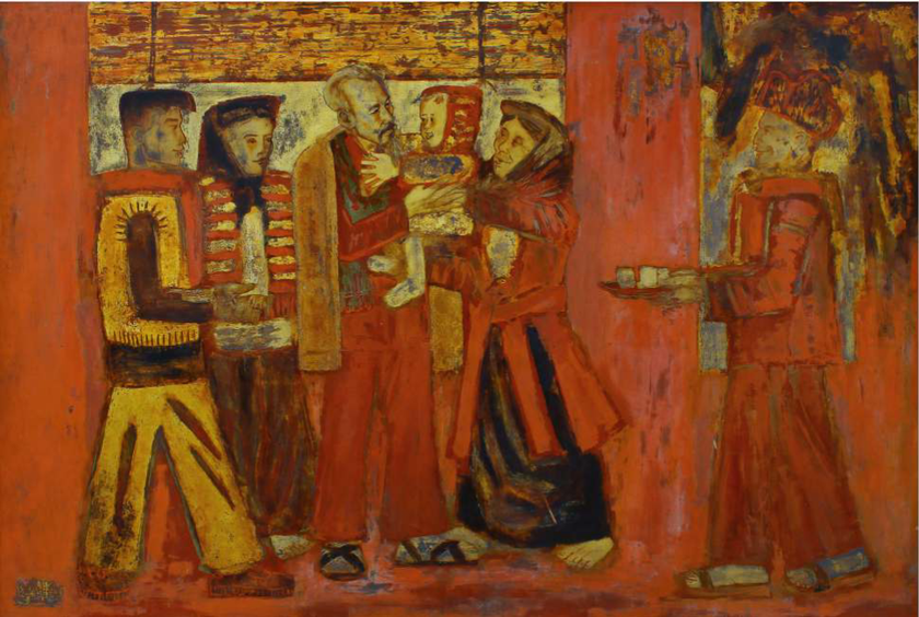 B&aacute;c Hồ với n&ocirc;ng d&acirc;n | Vũ Văn Thơ | Sơn m&agrave;i | 1985