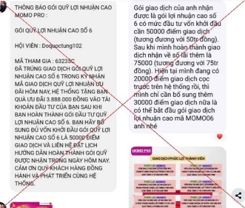 Tin nhắn mời ch&agrave;o tham gia quỹ đầu tư MoMo Pro. (Ảnh: CACC)