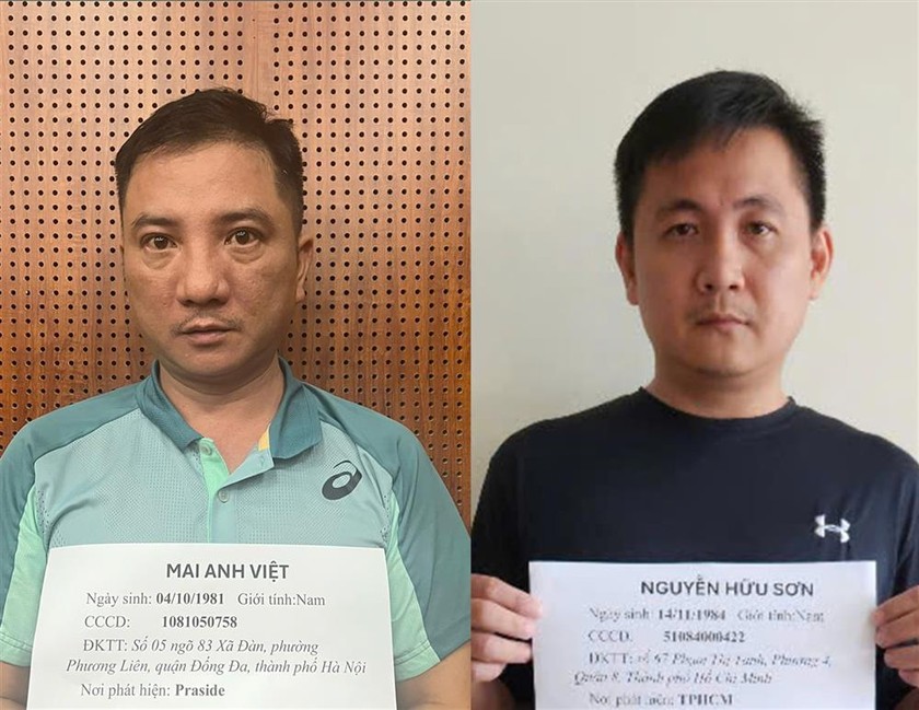 C&aacute;c đối tượng chủ mưu, cầm đầu Mai Anh Việt (sinh năm 1981, tr&uacute; tại phường Phương Li&ecirc;n, quận Đống Đa, H&agrave; Nội) v&agrave; Nguyễn Hữu Sơn (sinh năm 1984, tr&uacute; tại quận 8, TP. Hồ Ch&iacute; Minh).