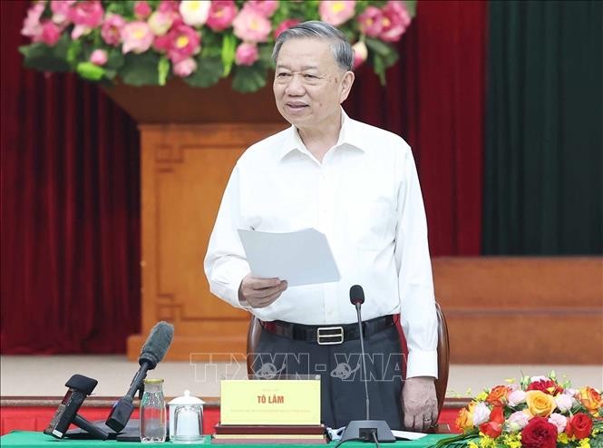 Tổng B&iacute; thư T&ocirc; L&acirc;m ph&aacute;t biểu chỉ đạo. Ảnh: Thống Nhất/TTXVN