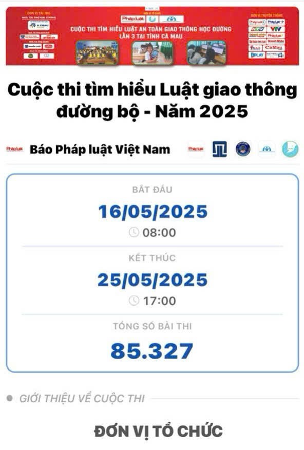 Cuộc thi &amp;amp;amp;quot;T&igrave;m hiểu về luật giao th&ocirc;ng đường bộ v&agrave; an to&agrave;n giao th&ocirc;ng học đường lần 3 cho học sinh cấp 2 v&agrave; cấp 3 to&agrave;n tỉnh C&agrave; Mau&amp;amp;amp;quot; thu h&uacute;t 85.327 b&agrave;i thi.