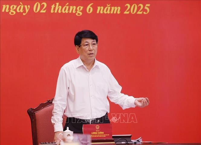 Chủ tịch nước Lương Cường ph&aacute;t biểu chỉ đạo. Ảnh: L&acirc;m Kh&aacute;nh/TTXVN
