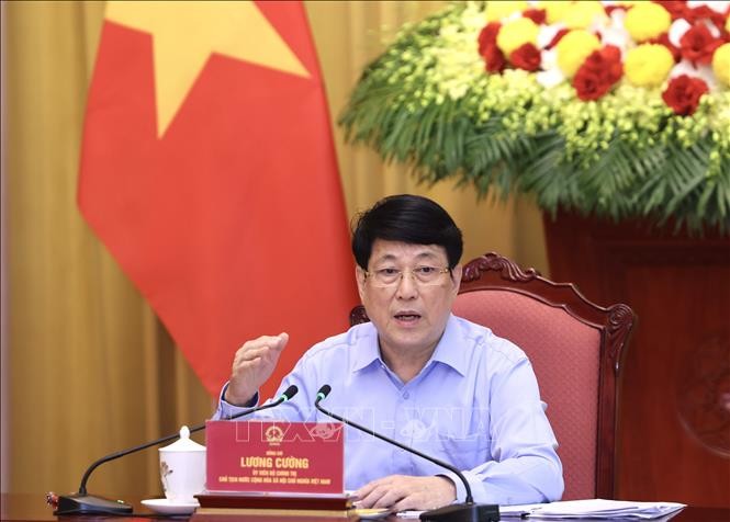 Chủ tịch nước Lương Cường ph&aacute;t biểu chỉ đạo. Ảnh: L&acirc;m Kh&aacute;nh/TTXVN