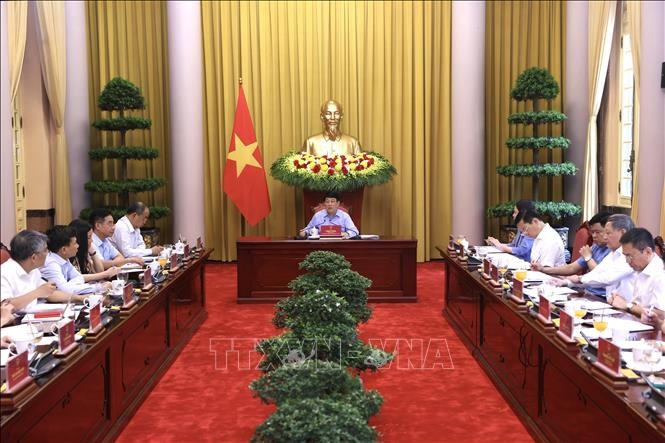 Chủ tịch nước Lương Cường ph&aacute;t biểu chỉ đạo. Ảnh: L&acirc;m Kh&aacute;nh/TTXVN
