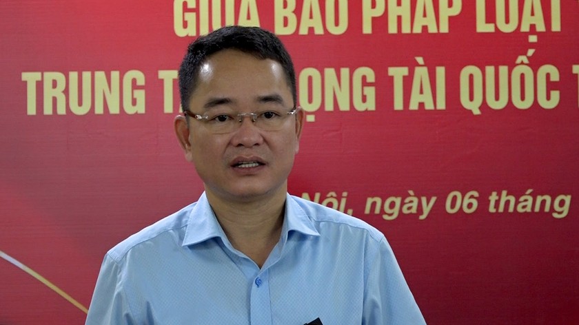 TS. Vũ Ho&agrave;i Nam &ndash; Tổng Bi&ecirc;n tập B&aacute;o Ph&aacute;p luật Việt Nam ph&aacute;t biểu tại Lễ k&yacute; kết.