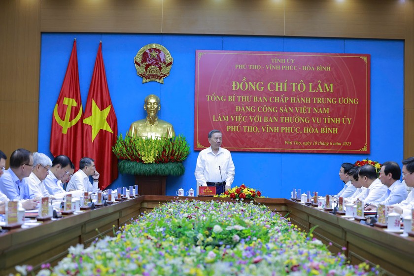 Tổng B&iacute; thư T&ocirc; L&acirc;m l&agrave;m việc với Ban Thường vụ Tỉnh ủy Ph&uacute; Thọ, Vĩnh Ph&uacute;c, H&ograve;a B&igrave;nh ảnh 1