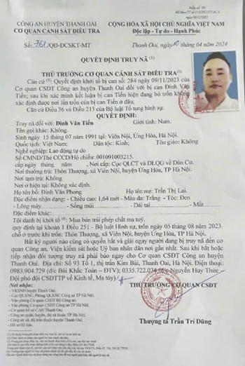 Quyết định truy n&atilde; Đinh Văn Tiến