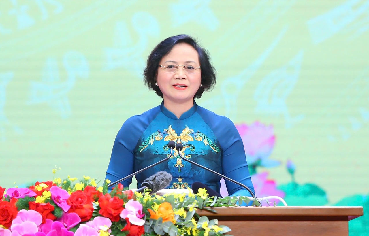 Bộ trưởng Bộ Nội vụ Phạm Thị Thanh Tr&agrave; ph&aacute;t biểu tại sự kiện.