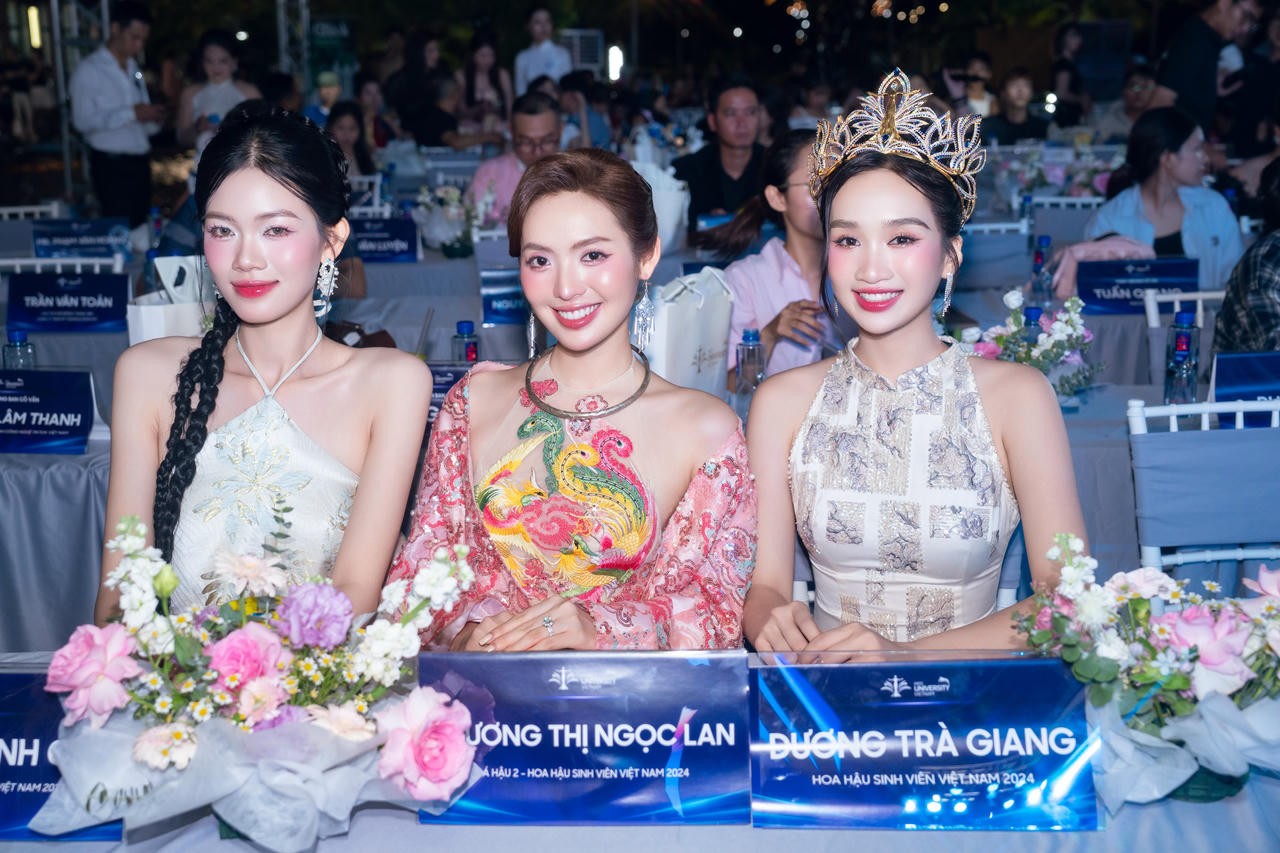 Từ tr&aacute;i qua phải: &Aacute; hậu 3 Nguyễn Linh Chi - &Aacute; hậu 2 Trương Thị Ngọc Lan v&agrave; Hoa hậu Dương Tr&agrave; Giang - Hoa hậu Sinh vi&ecirc;n Việt Nam 2024.