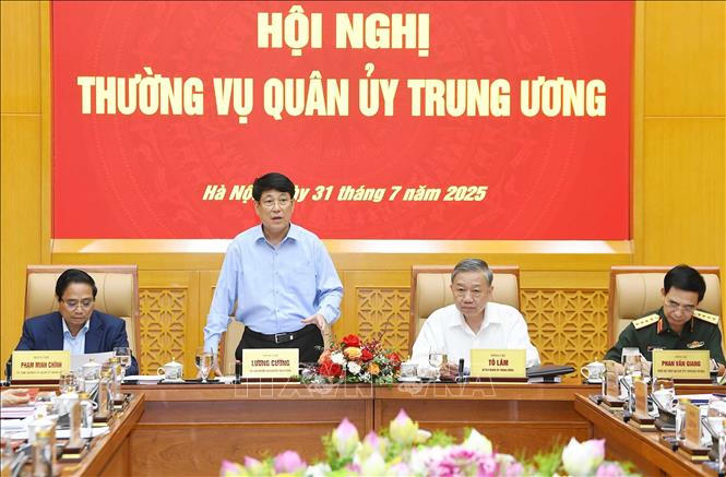 Chủ tịch nước Lương Cường ph&aacute;t biểu. Ảnh: TTXVN ph&aacute;t