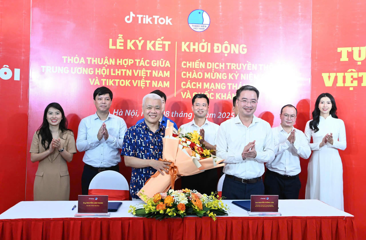 Trung ương Hội Li&ecirc;n hiệp Thanh ni&ecirc;n Việt Nam v&agrave; TikTok Việt Nam k&yacute; kết Thỏa thuận hợp t&aacute;c giai đoạn 2025 &ndash; 2029 (Ảnh: Đ.Hải)