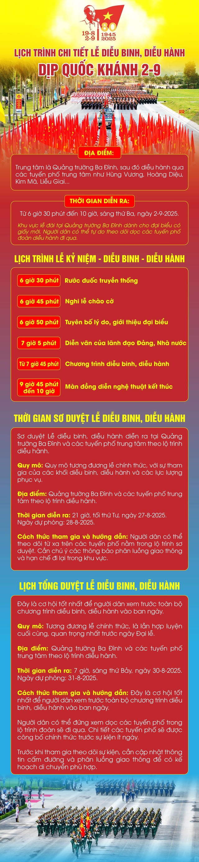 Lịch tr&igrave;nh chi tiết diễu binh, diễu h&agrave;nh dịp Quốc kh&aacute;nh 2/9. (Ảnh: VGP).