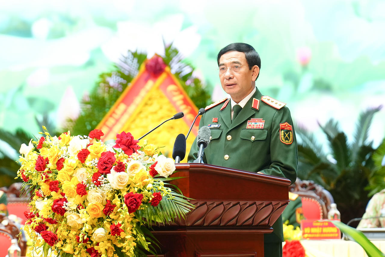 Đại tướng Phan Văn Giang, Bộ trưởng Bộ Quốc ph&ograve;ng ph&aacute;t biểu khai mạc Đại hội. Ảnh: P.Mai