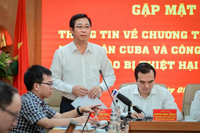 &Ocirc;ng Cao Xu&acirc;n Thạo, Ủy vi&ecirc;n Đo&agrave;n Chủ tịch, Trưởng Ban C&ocirc;ng t&aacute;c x&atilde; hội Cơ quan Ủy ban Trung ương MTTQ Việt Nam ph&aacute;t biểu tại cuộc gặp mặt b&aacute;o ch&iacute;. Ảnh: PV