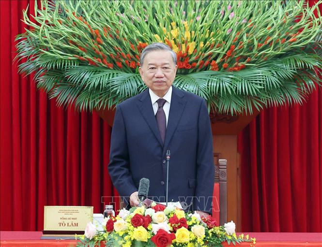 Tổng B&iacute; thư T&ocirc; L&acirc;m ph&aacute;t biểu. Ảnh: Thống Nhất/TTXVN