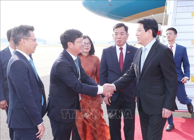 Chủ tịch nước Lương Cường đến Hàn Quốc, bắt đầu tham dự Tuần lễ Cấp cao APEC 2025 Đại biểu đón Chủ tịch nước Lương Cường tại sân bay quân sự Gimhae ở thành phố Busan (Hàn Quốc). Ảnh: Lâm Khánh/TTXVN