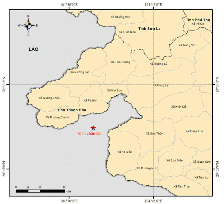 Vị tr&iacute; xảy ra động đất tại L&agrave;o. (Ảnh: Viện C&aacute;c khoa học Tr&aacute;i đất)
