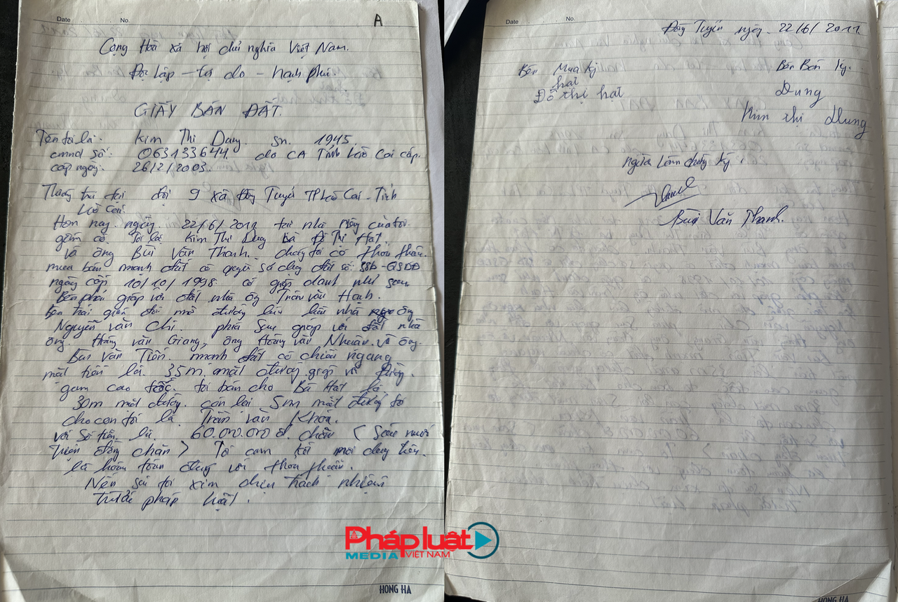 Giấy b&aacute;n đất giữa b&agrave; Kim Thị Dung v&agrave; b&agrave; Đỗ Thị Hạt.