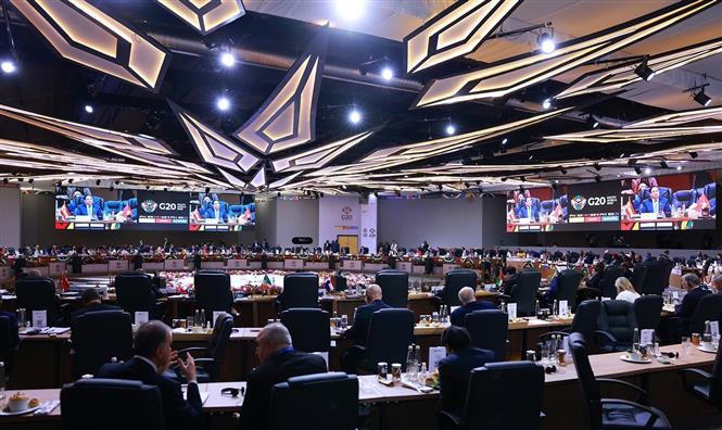 Thủ tướng Phạm Minh Ch&iacute;nh ph&aacute;t biểu tại Phi&ecirc;n to&agrave;n thể Hội nghị Thượng đỉnh G20. Ảnh: Dương Giang/TTXVN