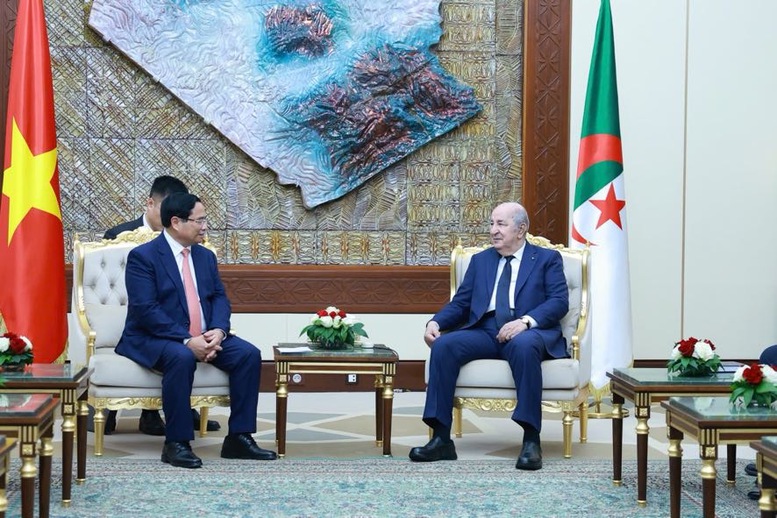 Thủ tướng Ch&iacute;nh phủ Phạm Minh Ch&iacute;nh hội kiến Tổng thống Algeria Abdelmadjid Tebboune - Ảnh: VGP/Nhật Bắc
