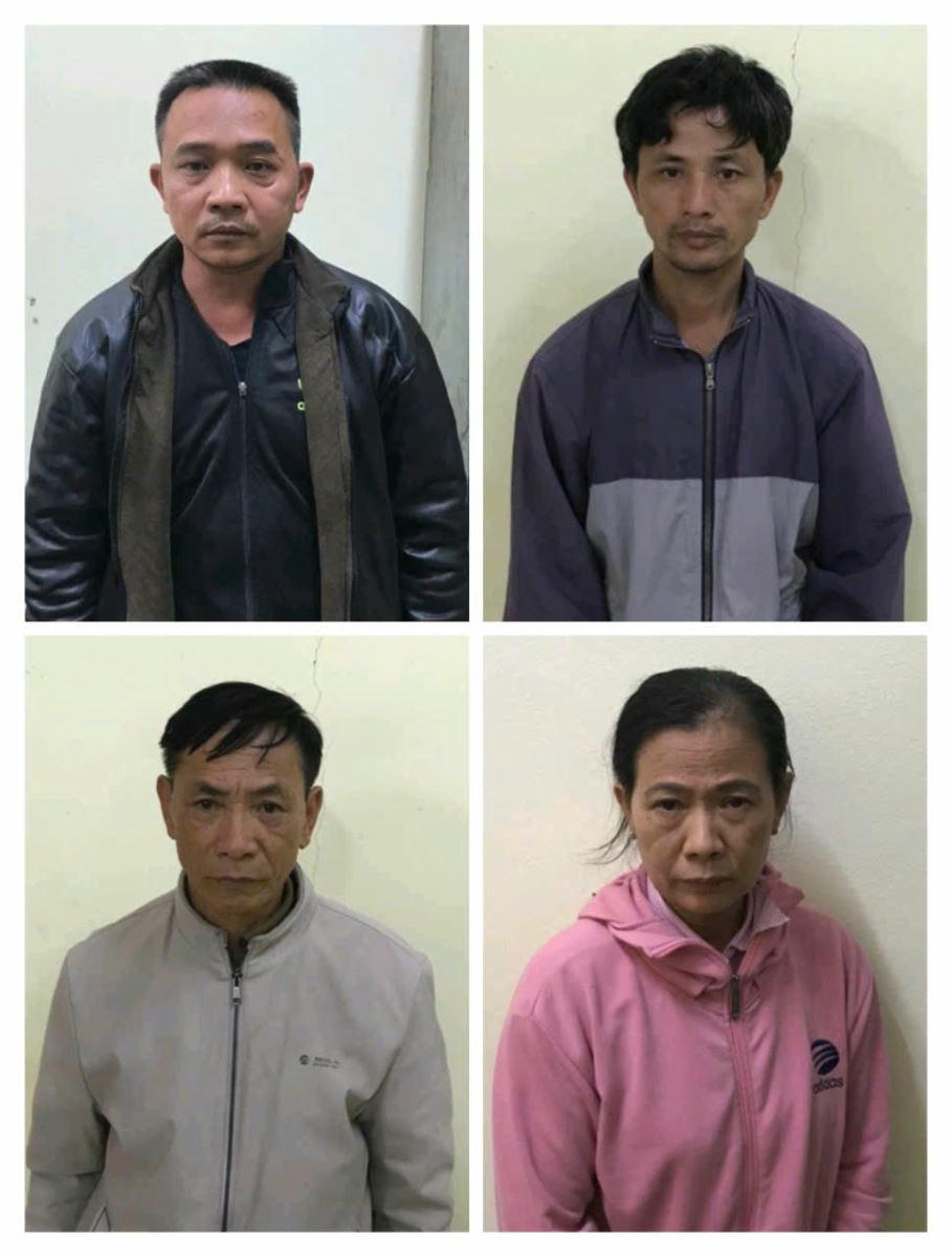 Đối tượng Đo&agrave;n Văn H&ugrave;ng, Tạ Văn Teng, Tạ Th&agrave;nh Ch&acirc;m, Tạ Thị Nga (từ tr&ecirc;n xuống dưới, từ tr&aacute;i qua phải). Ảnh C&ocirc;ng an tỉnh Bắc Ninh