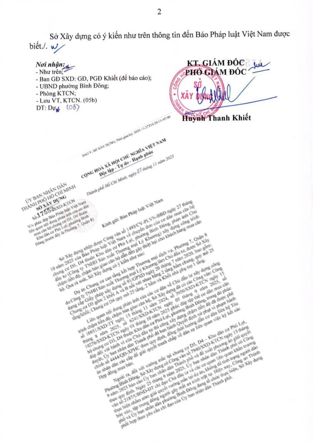 Văn bản trả lời của Sở X&acirc;y dựng.  (Ảnh: Nguyễn Tuấn)