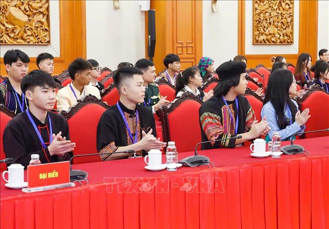 Học sinh, sinh vi&ecirc;n, thanh ni&ecirc;n d&acirc;n tộc thiểu số xuất sắc, ti&ecirc;u biểu tại buổi gặp mặt. Ảnh: Thống Nhất/TTXVN