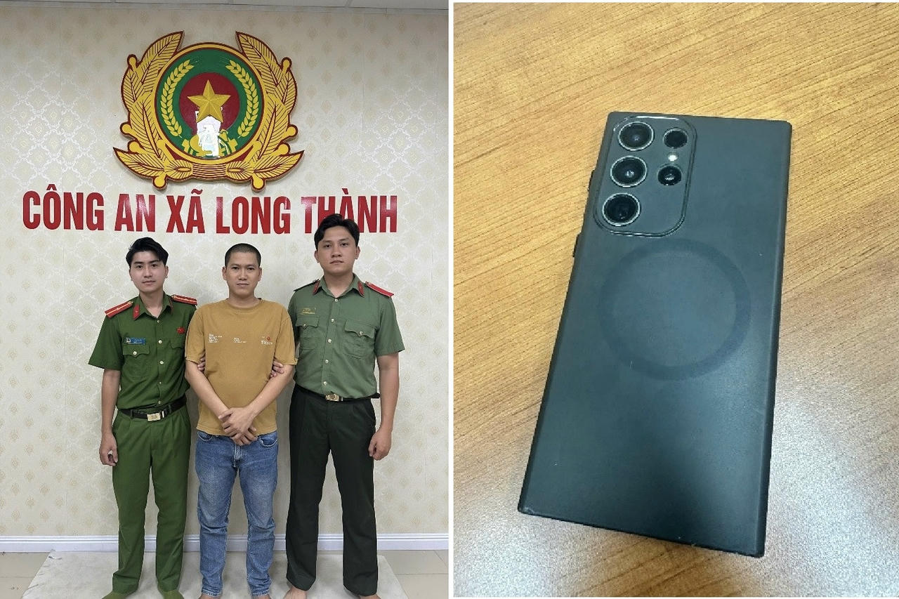 Đối tượng Dương Tấn Sơn v&agrave; tang vật.