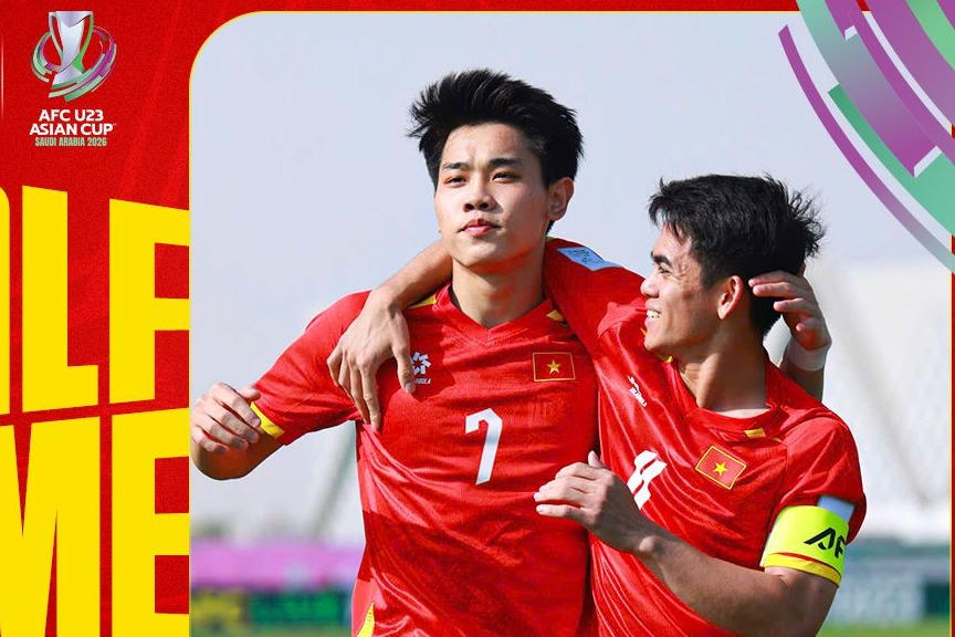 Đ&igrave;nh Bắc mở b&agrave;n thắng cho U23 Việt Nam (Ảnh VFF)