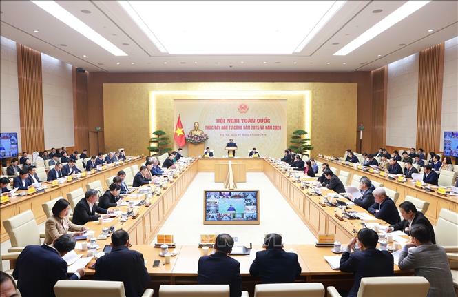 Hội nghị trực tuyến to&agrave;n quốc th&uacute;c đẩy đầu tư c&ocirc;ng năm 2025 v&agrave; năm 2026. Ảnh: Dương Giang/TTXVN