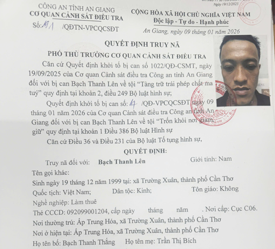 Truy nã 4 đối tượng trốn khỏi nơi giam giữ