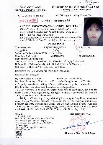 Công an Hà Nội truy nã một phụ nữ về hành vi tổ chức cho người khác trốn đi nước ngoài