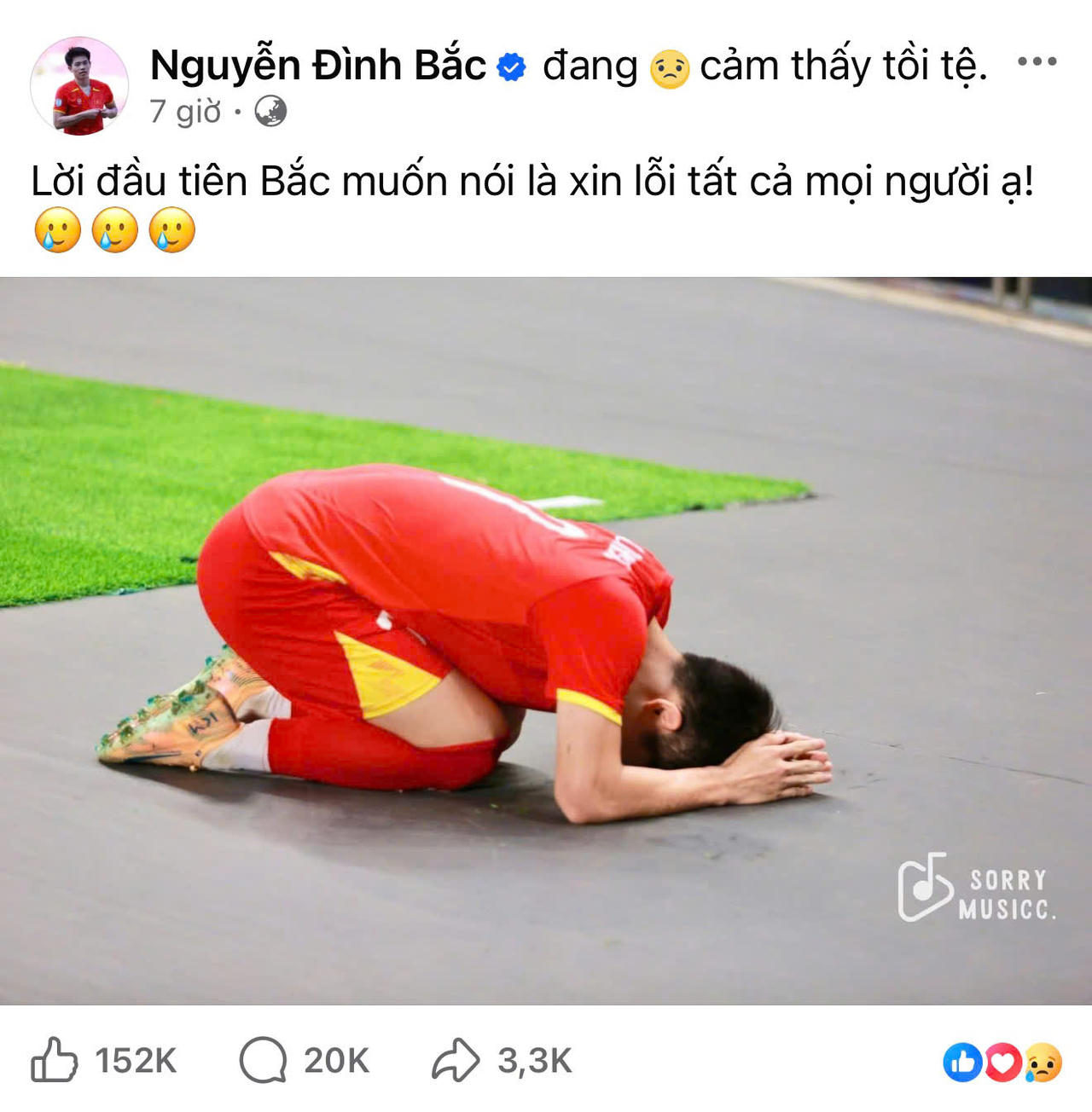 Đình Bắc xin lỗi sau trận thua U23 Trung Quốc, mạng xã hội tràn ngập lời động viên