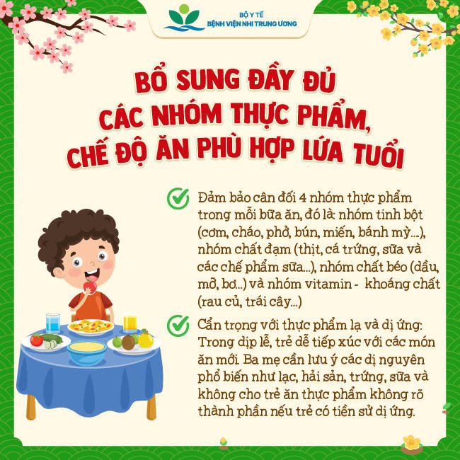 Khuyến c&aacute;o từ Bệnh viện Nhi trung ương về dinh dưỡng cho trẻ ng&agrave;y Tết
