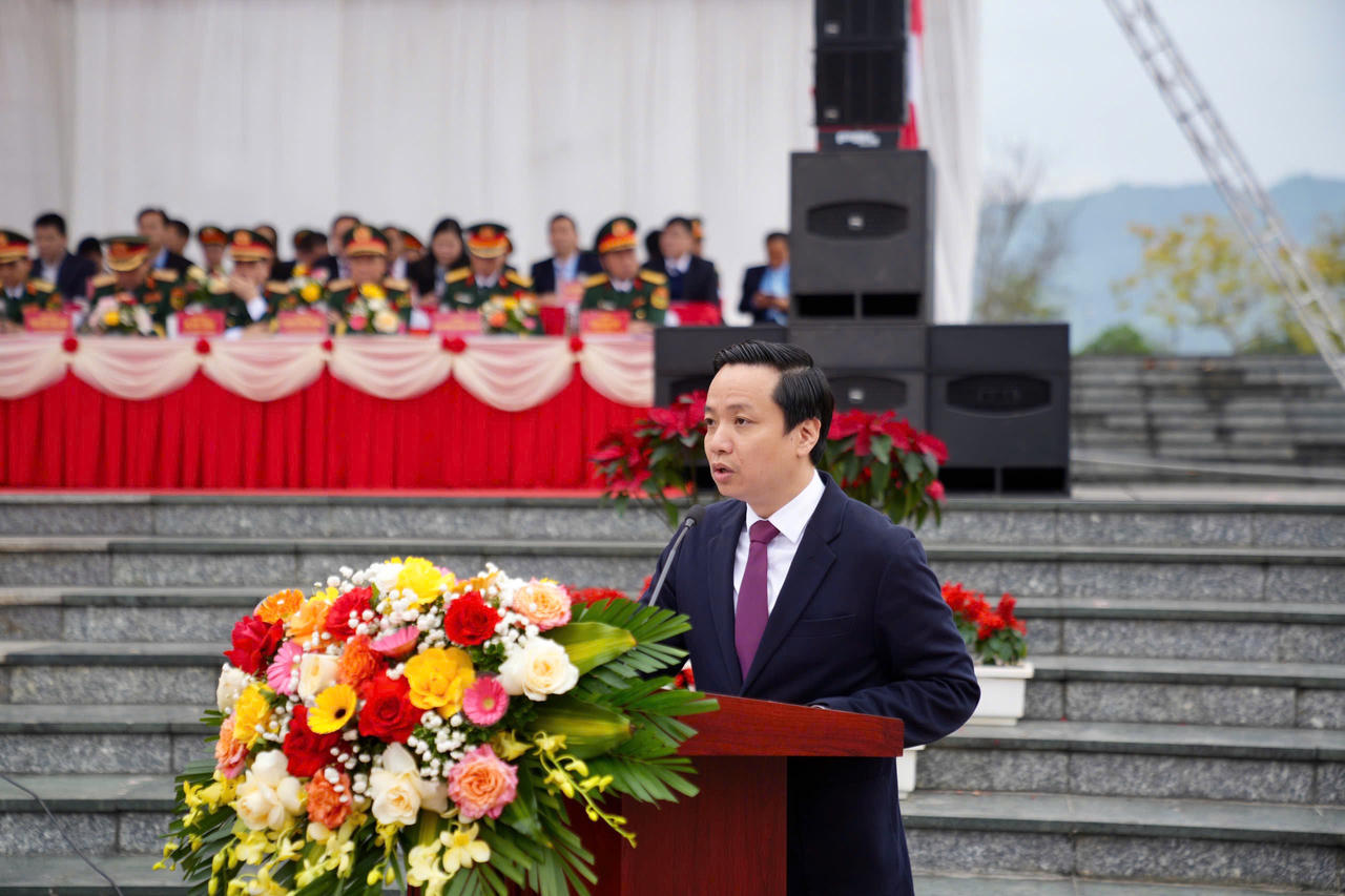 &Ocirc;ng L&ecirc; Hải Ho&agrave; - Chủ tịch UBND tỉnh Cao Bằng ph&aacute;t biểu tại buổi lễ. (Ảnh: PV)