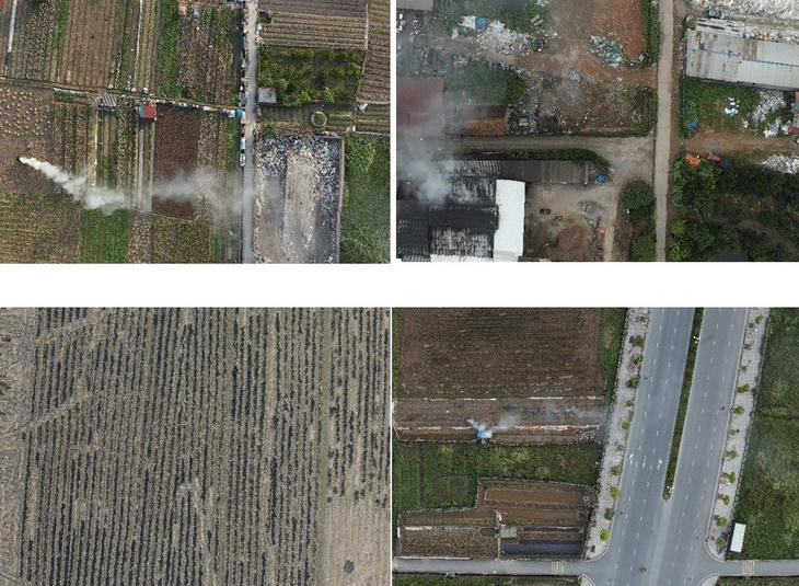 Một số khu vực đốt rơm rạ, phụ phẩm drone ghi nhận.  (Ảnh trong b&agrave;i: Cục VTQG)